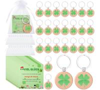 Namalu 24 Viel Glück Geschenke Set Inkl. 24 Kleeblätter Glücksbringer Schlüsselanhänger Holz 24 Kleeblatt Neujahrskarten Organzabeutel Neujahr Geschenke(Runden)
