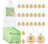Namalu 24 Viel Glück Geschenke Set Inkl. 24 Kleeblätter Glücksbringer Schlüsselanhänger Holz Kleeblatt Glücksbringer 24 Kleeblatt Grußkarte 24 Organzabeutel für Frauen(Runden Du schaffst das)