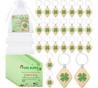 Namalu 24 Viel Glück Geschenke Set Inkl. 24 Kleeblätter Glücksbringer Schlüsselanhänger Holz Kleeblatt Glücksbringer 24 Kleeblatt Grußkarte 24 Organzabeutel für Frauen(Rhombus)