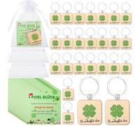 Namalu 24 Viel Glück Geschenke Set Inkl. 24 Kleeblätter Glücksbringer Schlüsselanhänger Holz Kleeblatt Glücksbringer 24 Kleeblatt Grußkarte 24 Organzabeutel für Frauen(Quadrat Du schaffst das)