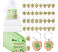Namalu 36 Viel Glück Geschenk Set Inkl. 36 Holz Kleeblatt Schlüsselanhänger 36 Viel Glück Karten 36 Organzabeutel Klein Glücksbringer Schlüsselanhang für Prüfung Kollege Schüler(Herz)