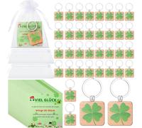Namalu 36 Viel Glück Geschenk Set Inkl. 36 Holz Kleeblatt Schlüsselanhänger 36 Viel Glück Karten 36 Organzabeutel Klein Glücksbringer Schlüsselanhang für Prüfung Kollege Schüler(Quadrat)