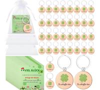 Namalu 36 Viel Glück Geschenk Set Inkl. 36 Holz Kleeblatt Schlüsselanhänger 36 Viel Glück Karten 36 Organzabeutel Klein Glücksbringer Schlüsselanhang für Prüfung Kollege Schüler(Du Schaffst das)