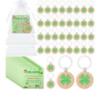 Namalu 36 Viel Glück Geschenk Set Inkl. 36 Holz Kleeblatt Schlüsselanhänger 36 Viel Glück Karten 36 Organzabeutel Klein Glücksbringer Schlüsselanhang für Prüfung Kollege Schüler(Rund)