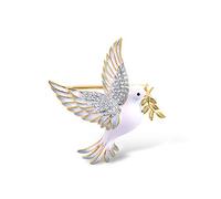 Namana 925 Sterling Silber Brosche für Damen, Gold Damenbroschen im Tauben- und Olivenzweig-Design mit weißen Emaille-Details und Zirkonia-Steinen, Goldbroschen für Frauen mit Geschenkbox