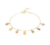 namana Charm-Armband Damen Gold 925 Silber vergoldet - Zartes Armband mit 7 bunten tropfenförmigen Zirkonia-Steinen, elegantes Regenbogen-Armband für Frauen und Mädchen