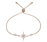 namana Polarstern Armband mit Zirkonia, 18 Karat Vergoldet, Roségold vergoldet oder Silberfarben, Armkette mit Nordstern, verstellbarer Armschmuck für Damen mit Glücksstern