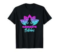 Namaste Bitchs Lustige Yoga Meditation T-Shirt, Schwarz, S, Unisex-Erwachsene, Yoga-Theme, V-Neck, Short Sleeves, Loose Fit