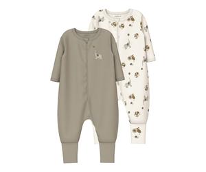 NAME IT 2er-Pack Schlafoveralls mit Klappfuß Tiere 86 beige/natur
