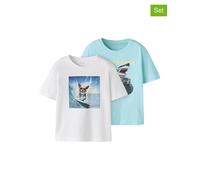 T-Shirt NAME IT "NMMVOTO 2P SS NREG TOP", Mädchen, Gr. 98, hellweiß pack:limpet shell, Jersey, Obermaterial: 100% Baumwolle, bedruckt, regular fit normal, Rundhals, Shirts T-Shirt, Baumwolle, regular