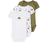 NAME IT Baby Jungen Body Kurzarm 3er Pack NBMBODY Dino, Größe:56, Farbe:Loden Green