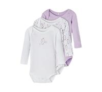 NAME IT 3er Pack Baby-Mädchen Langarm Bodies Einhorn Seepferde in Weiß/Lila - Lavendula, 50