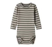 Langarmbody NAME IT "NBNBANIO LS BODY NOOS", Jungen, Gr. 92, N-Gr, grün (dusty olive stripes:pure cashmere), Jersey, Obermaterial: 57% Baumwolle, 38% Modal, 5% Elasthan, gestreift, Rundhals, Bodys, Ba