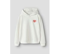Kapuzensweatshirt NAME IT "NKFBIANA LS SWE WH BRU BOX PS", Mädchen, Gr. 146/152, cloud dancer, angeraute Sweatware, Obermaterial: 60% Baumwolle, 40% Polyester, unifarben, normal normal, Rundhals, Ripp
