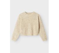 Strickpullover NAME IT "NKFHOLLY LS BOXY SHORT KNIT NOOS", Mädchen, Gr. 122/128, beige (pure cashmere), Strick, Obermaterial: 79% Polyester, 13% Polyacryl, 5% Wolle, 3% Elasthan, meliert, unifarben, b
