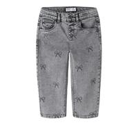 Mom-Jeans NAME IT "NMFBELLA MOM SHAPED JEANS 3555-ON NOOS", Mädchen, Gr. 122, N-Gr, grau (light grau denim aop:bow), Denim/Jeans, Obermaterial: 74% Baumwolle, 24% Polyester, 1% Elasthan, 1% Viskose, b