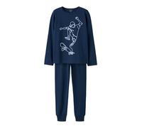 Pyjama NAME IT "NKMNIGHTSET TITAN SKATER NOOS", Kinder, Gr. 110/116, grau (titan), Jersey, Obermaterial: 95% Baumwolle, 5% Elasthan, bedruckt, casual, regular fit, Rundhals, Langarm, Homewear-Sets (71
