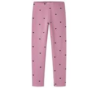Leggings NAME IT "NKFDAVINA AOP SWE LEGGING BRU NOOS", Mädchen, Gr. 164, N-Gr, mauve orchid aop:with schwarz sapphire hearts, Jersey, Obermaterial: 95% Baumwolle, 5% Elasthan, bedruckt, lang, Hosen Le