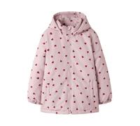 Outdoorjacke NAME IT "NKFMAXI JACKET PA AOP NOOS", Kinder, Gr. 128, rosa (violet ice aop:5 heart), Web, Obermaterial: 100% Polyester, bedruckt, normal, elastischer Bund, Jacken Outdoorjacke, Kunstfase