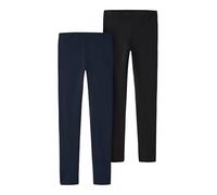 Leggings NAME IT "NKFVIVIAN 2P LEGGING L NOOS", Mädchen, Gr. 98/104, N-Gr, blau (schwarz sapphir), Jersey, Obermaterial: 95% Baumwolle, 5% Elasthan, unifarben, slim fit lang, Hosen Leggings, unifarben