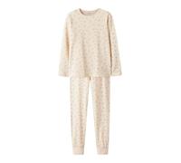 Pyjama NAME IT "NKFNIGHTSET FLOWER NOOS", Mädchen, Gr. 98/104, beige (turtledove), Jersey, Obermaterial: 95% Baumwolle, 5% Elasthan, bedruckt, regular fit, Rundhals, Homewear-Sets Pyjama (64579027-98)