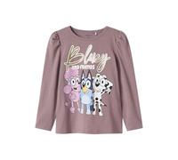Langarmshirt NAME IT "NMFARIA BLUEY LS TOP NOOS SKY", Mädchen, Gr. 86, toadstool (blank), Jersey, Obermaterial: 95% Baumwolle, 5% Elasthan, bedruckt, unifarben, Basic hüftlang, Rundhals, abgesteppte K