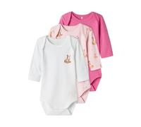 Langarmbody NAME IT "NBFBODY 3P LS IBIS ROSE DEER NOOS", Jungen, Gr. 92, N-Gr, rosa (ibis rose), Sweatware, Obermaterial: 100% Baumwolle, bedruckt, unifarben, regular fit, amerikanischer Ausschnitt, B