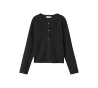 Strickjacke NAME IT "NKFSALUNA LS KNIT CARD NOOS", Mädchen, Gr. 146/152, dunkelgrau melange (blank), Strick, Obermaterial: 79% Polyester, 17% Polyamid, 4% Elasthan, meliert, unifarben, Basic normal, R