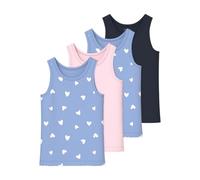 Unterhemd NAME IT "NKFTANK TOP 4P HEARTS NOOS", Kinder, Gr. 92, N-Gr, serenity, Jersey, Obermaterial: 95% Baumwolle, 5% Elasthan, bedruckt, unifarben, casual, normal, Rundhals, ärmellos, Unterhemden (