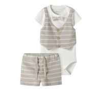 Kurzarmbody NAME IT "NBMHELMUT SWEAT SHORTS SET", Jungen, Gr. 68, N-Gr, chateau gray, Jersey, Obermaterial: 93% Baumwolle, 4% Leinen, 3% Elasthan, gestreift, unifarben, regular fit kurz, Rundhals, Bod