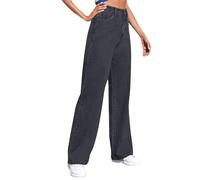 Name It Jeans Mädchen Retro Straight Leg Damenjeans Bunte Hosen Damen Gerade Geschnittene Einfarbige Jeans Damen Kurzgröße Jeanshose Locker Wide Leg Jeans Baggy Jeans Damen Schwarz(1-Dark Gray,M)