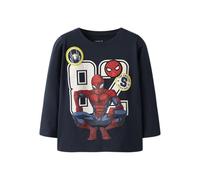 T-Shirt NAME IT "NMMDEEP SPIDER LS NREG TOP BOX NOOS MAR", Jungen, Gr. 92, navy blazer, Jersey, Obermaterial: 95% Baumwolle, 5% Elasthan, bedruckt, unifarben, Basic normal, Rundhals, Shirts T-Shirt (5