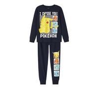 Pyjama NAME IT "NKMABEL POKEMON LS NIGHSET NOOS SKY", Jungen, Gr. 110/116, blau (navy blazer (blank)), Jersey, Obermaterial: 95% Baumwolle, 5% Elasthan, bedruckt, unifarben, Basic normal, Rundhals, Ri