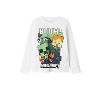 Langarmshirt NAME IT "NKMAC MINECRAFT LS NREG TOP BOX NOOS BFU", Jungen, Gr. 158/164, hellweiß (blank), Jersey, Obermaterial: 100% Baumwolle, Basic hüftbedeckend, Rundhals, abgesteppte Kante, Shirts L