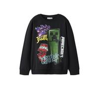 Sweatshirt NAME IT "NKMDAI MINECRAFT NREG SWEAT BRU NOOS BFU", Herren, Gr. 146/152, schwarz, angeraute Sweatware, Obermaterial: 60% Baumwolle, 40% Polyester, bedruckt, unifarben, Basic hüftbedeckend,