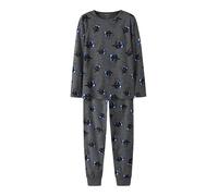 Pyjama NAME IT "NKMNIGHTSET DARK GREY MEL SKULL NOOS", Jungen, Gr. 158/164, grau (dunkelgrau melange), Jersey, Obermaterial: 95% Baumwolle, 5% Elasthan, bedruckt, regular fit, Rundhals, Homewear-Sets