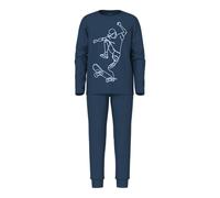 Pyjama NAME IT "NKMNIGHTSET TITAN SKATER NOOS", Kinder, Gr. 146/152, grau (titan), Jersey, Obermaterial: 95% Baumwolle, 5% Elasthan, bedruckt, casual, regular fit, Rundhals, Langarm, Homewear-Sets (71
