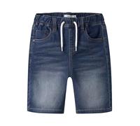 Jeansshorts NAME IT "NKMRYAN JOGGER DNM L SHOR", Jungen, Gr. 146, N-Gr, blau (dunkelblau denim), Denim/Jeans, Obermaterial: 70% Baumwolle, 27% Polyester, 3% Elasthan, Abriebeffekte, kurz, Jeans Jeanss