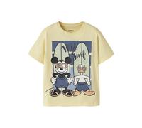 T-Shirt NAME IT "NMMART MICKEY SS NREG TOP BOX WDI", Mädchen, Gr. 92, double cream, Jersey, Obermaterial: 95% Baumwolle, 5% Elasthan, bedruckt, regular fit normal, Rundhals, Shirts T-Shirt, Baumwollmi