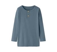 Langarmshirt NAME IT "NMMKAB LS TOP NOOS", Jungen, Gr. 110, blau (blau mirage), Feinripp, Obermaterial: 57% Baumwolle, 38% Modal, 5% Elasthan, unifarben, normal normal, Rundhals, abgesteppte Kante, Sh