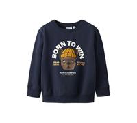 Sweatshirt NAME IT "NMMRIGUNA LS NREG SWEAT BRU BOX", Jungen, Gr. 98, navy blazer, Sweatware, Obermaterial: 95% Baumwolle, 5% Elasthan, bedruckt, Rundhals, Sweatshirts Sweatshirt (86076225-98) navy bl