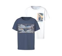 T-Shirt NAME IT "NMMVUX 2P SS TOP", Mädchen, Gr. 110, vintage indigo pack:hellweiß, Jersey, Obermaterial: 95% Baumwolle, 5% Elasthan, bedruckt, normal normal, Rundhals, Shirts T-Shirt, Baumwollmischun
