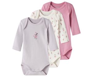 Name it - Kid's Body L/S Flower 3-Pack - Alltagsunterwäsche, Gr. 62, grau (JetStream/LilacMarble/CashmereRose)