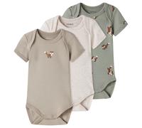 Kurzarmbody NAME IT "NBMBODY 3P SS FOX NOOS", Jungen, Gr. 68, N-Gr, shadow, Feinripp, Obermaterial: 100% Baumwolle, bedruckt, unifarben, amerikanischer Ausschnitt, Bodys (75561015-68) shadow