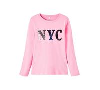 NAME IT Kinder Mädchen Langarm Jersey Oberteil Rundhals Top mit Pailletten aus Baumwolle NKFOSILIA, Farben:Pink, Größe Kinder:110