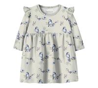 NAME IT Kleid langarm Vögel Rüschen 74 beige melange/bunt