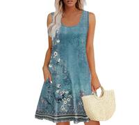 Name It Kleid Mädchen Rundhals Elegant Midi Kleid Maxi Kleid Sommer Knopfverschluss Kleid Grün Damen a Linien Kleid Slim Fit Prinzessinnen Kleid Mädchen Rückenfreies Kleid（2-Sky Blue，XXL）