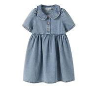Jeanskleid NAME IT "NMFPOPPY DNM DRESS 5011-OV H", Mädchen, Gr. 122, N-Gr, medium blau denim, Denim/Jeans, Obermaterial: 100% Baumwolle, leichte Abriebeffekte, relaxed fit kurz, Rundhals, Kleider, Bau
