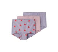 Hipster NAME IT "NMFTIGHTS 3P LAVENDER HEARTS NOOS", Mädchen, Gr. 110, 3 Stk., lavender gray, Jersey, Obermaterial: 95% Baumwolle, 5% Elasthan, bedruckt, unifarben, eng, Unterhosen (38704847-110) lave