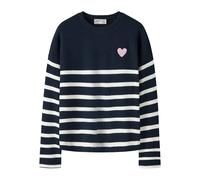 Strickpullover NAME IT "NKFLINE LS KNIT PS NOOS", Mädchen, Gr. 158/164, blau (cloud dancer stripes:schwarz sapphire, pink heart), Strick, Obermaterial: 80% Viskose, 16% Polyester, 4% Elasthan, gestrei